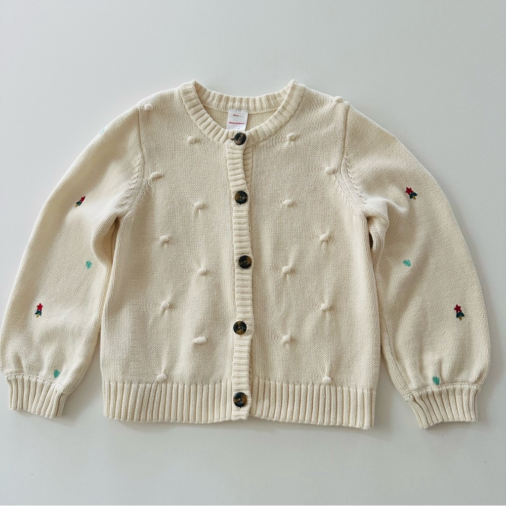 Hanna Andersson 130 Girls 8 Cream Cardigan with Floral Embroidery